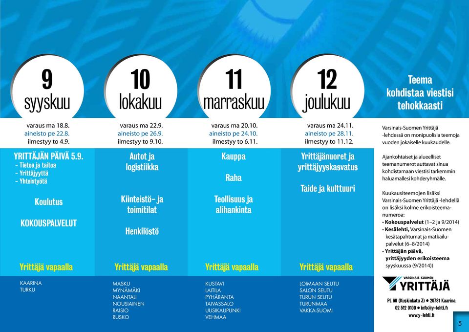 Kauppa Raha Teollisuus ja alihankinta varaus ma 24.11. aineisto pe 28.11. ilmestyy to 11.12.