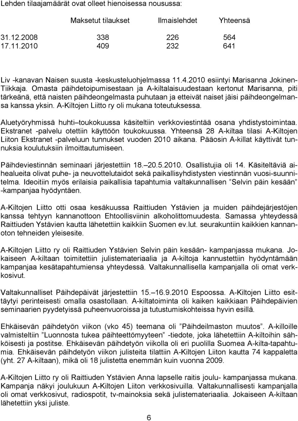 A-Kiltojen Liitto ry oli mukana toteutuksessa. Aluetyöryhmissä huhti toukokuussa käsiteltiin verkkoviestintää osana yhdistystoimintaa. Ekstranet -palvelu otettiin käyttöön toukokuussa.