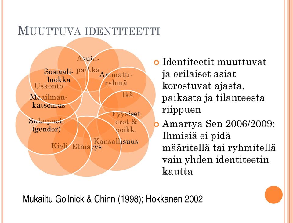 Kansallisuus Etnisyys Identiteetit muuttuvat ja erilaiset asiat korostuvat ajasta, paikasta ja