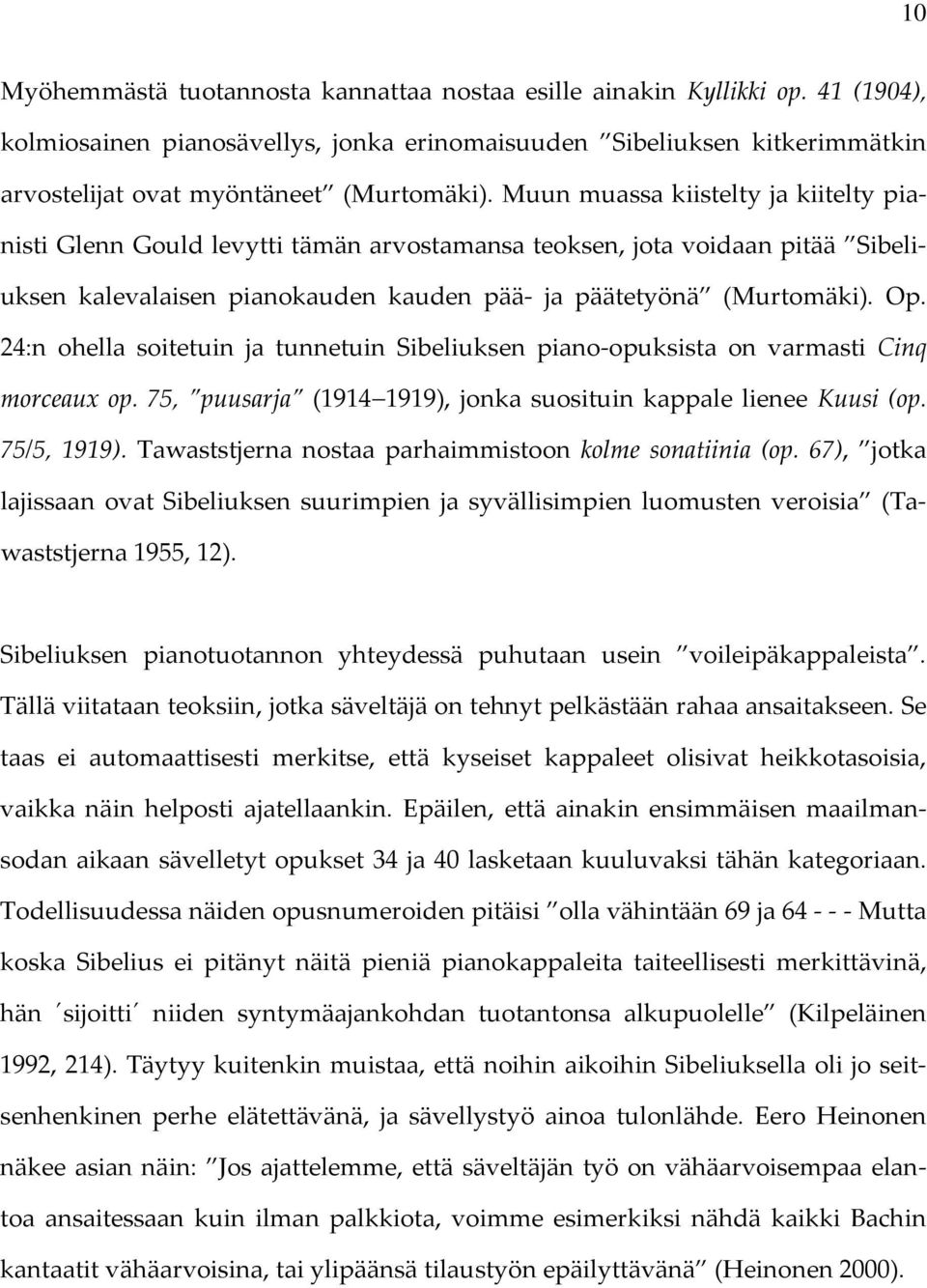 24:n ohella soitetuin ja tunnetuin Sibeliuksen piano-opuksista on varmasti Cinq morceaux op. 75, puusarja (1914 1919), jonka suosituin kappale lienee Kuusi (op. 75/5, 1919).