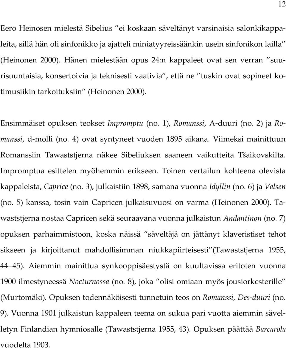 Ensimmäiset opuksen teokset Impromptu (no. 1), Romanssi, A-duuri (no. 2) ja Romanssi, d-molli (no. 4) ovat syntyneet vuoden 1895 aikana.