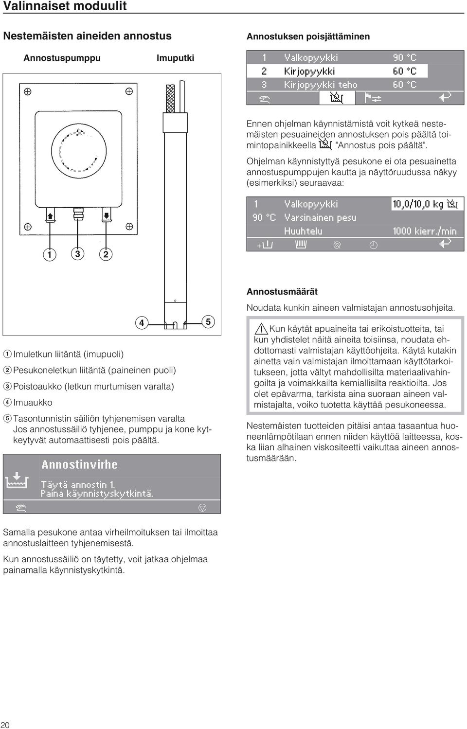 Ohjlman käynnistyttyä psukon i ota psuaintta annostuspumppujn kautta ja näyttöruudussa näkyy (simrkiksi) suraavaa: a c b 1 Valkopyykki 10,0/10,0 kg ä 90 C Varsinainn psu Huuhtlu 1000 kirr.