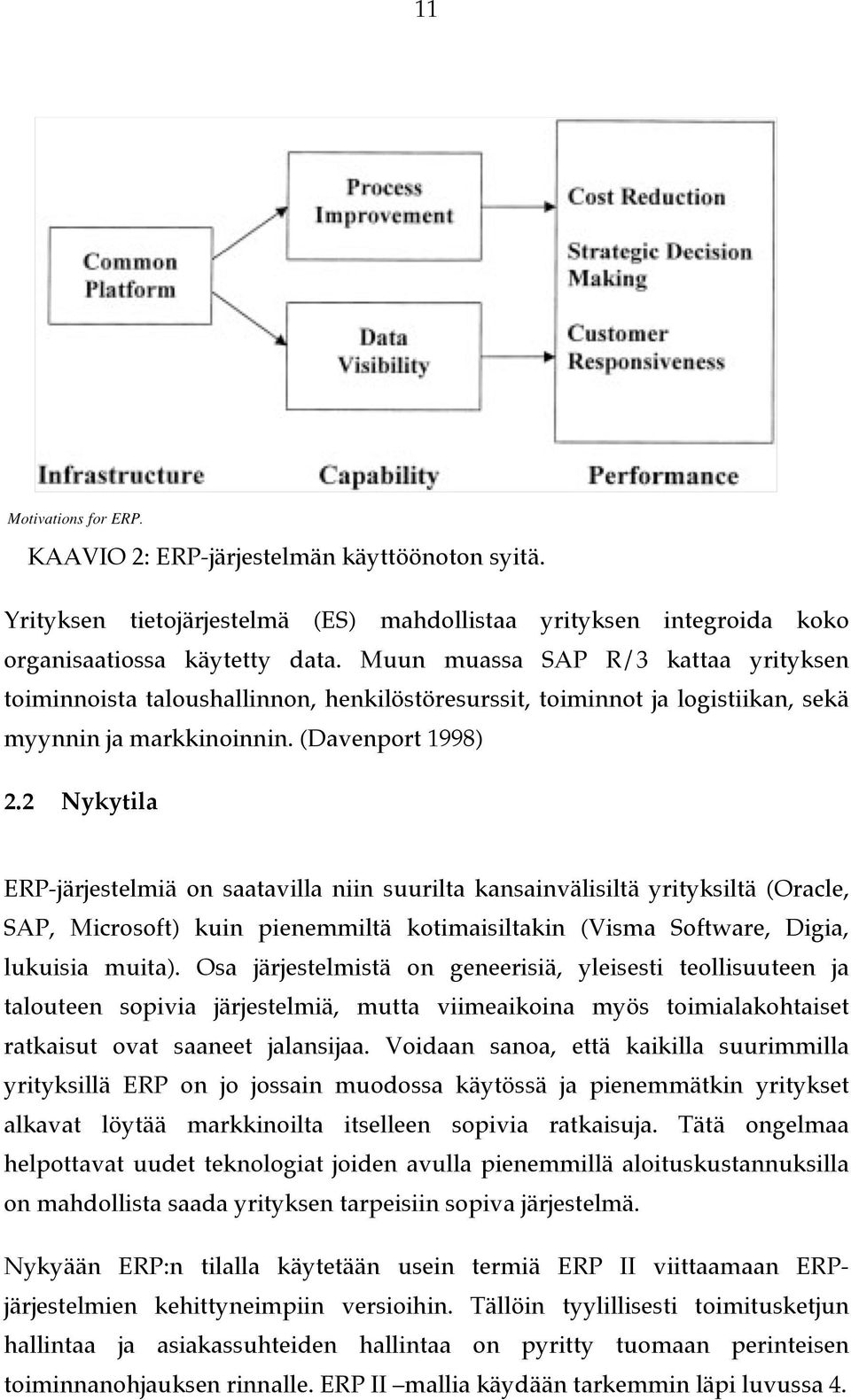 2 Nykytila ERP-järjestelmiä on saatavilla niin suurilta kansainvälisiltä yrityksiltä (Oracle, SAP, Microsoft) kuin pienemmiltä kotimaisiltakin (Visma Software, Digia, lukuisia muita).