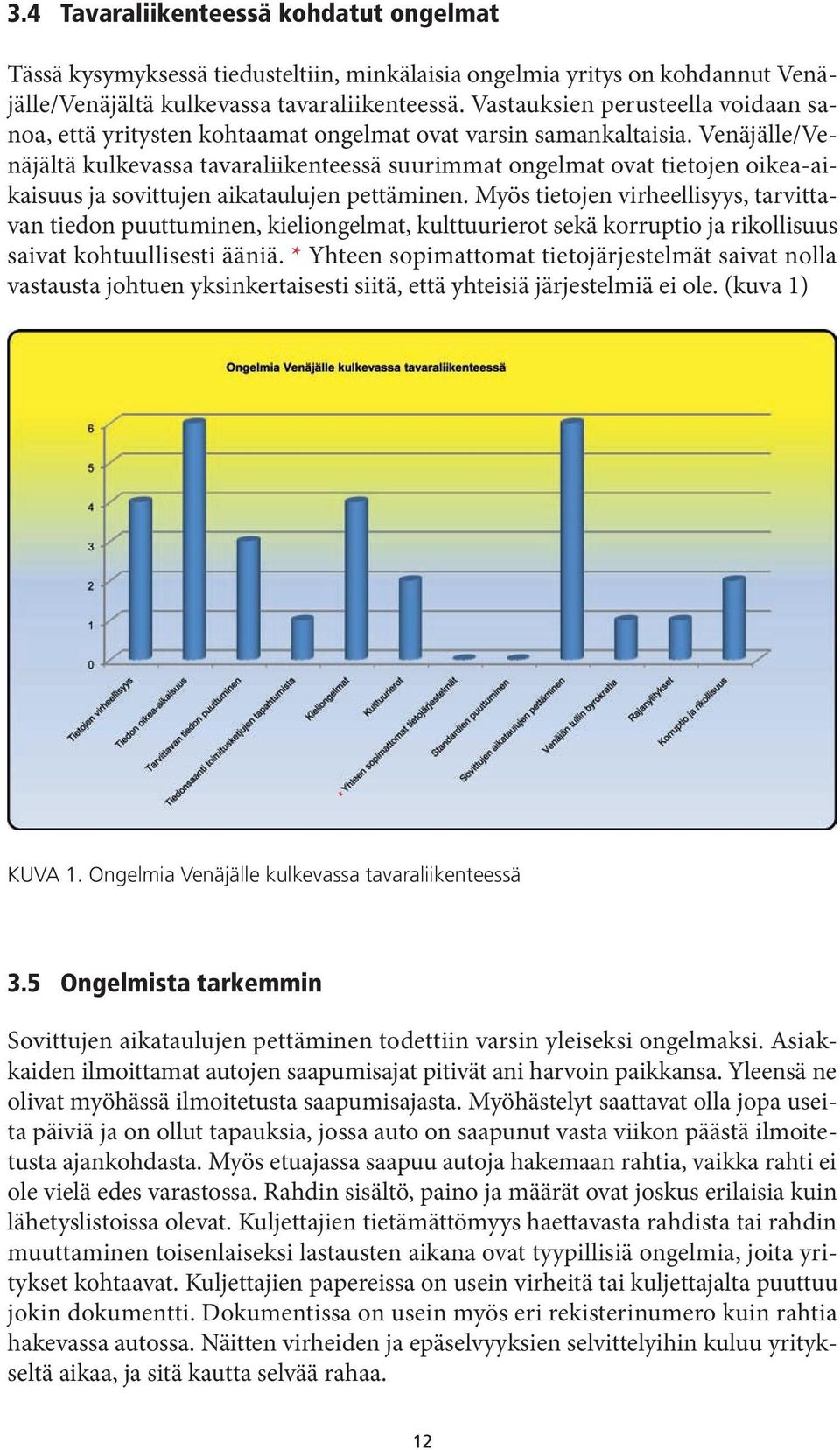 Venäjälle/Venäjältä kulkevassa tavaraliikenteessä suurimmat ongelmat ovat tietojen oikea-aikaisuus ja sovittujen aikataulujen pettäminen.