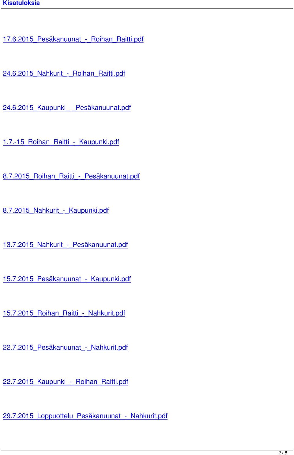 7.2015_Nahkurit_-_Pesäkanuunat.pdf 15.7.2015_Pesäkanuunat_-_Kaupunki.pdf 15.7.2015_Roihan_Raitti_-_Nahkurit.pdf 22.7.2015_Pesäkanuunat_-_Nahkurit.