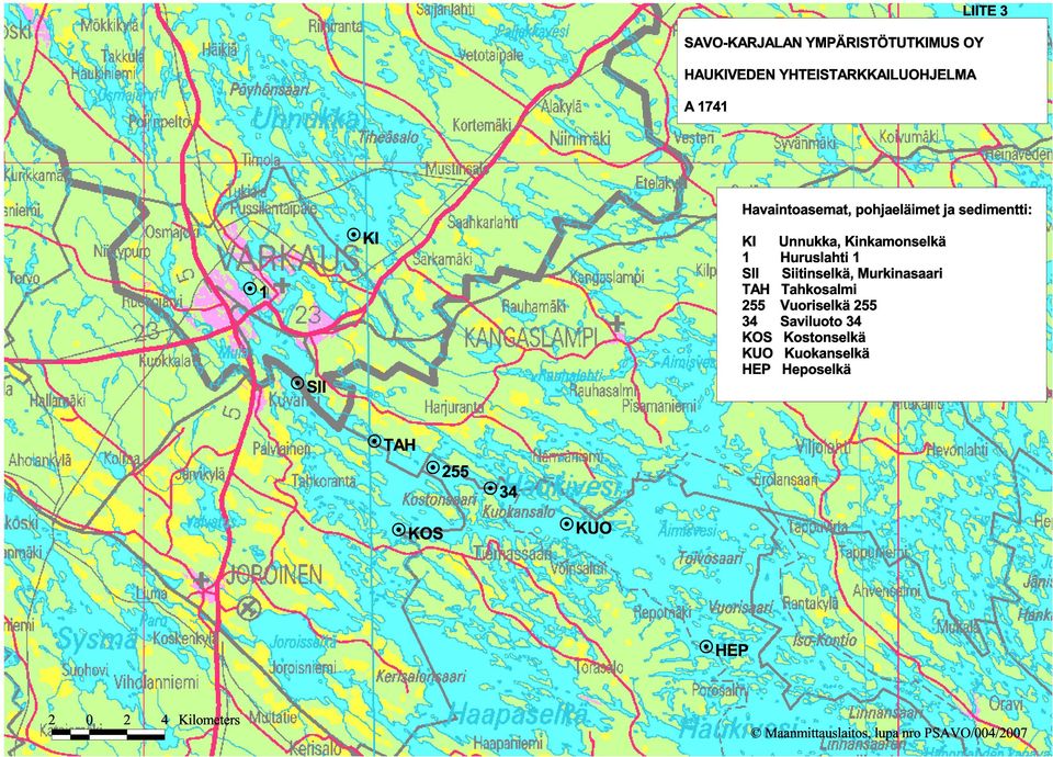 Siitinselkä, Murkinasaari TAH Tahkosalmi 255 Vuoriselkä 255 34 Saviluoto 34 KOS Kostonselkä KUO