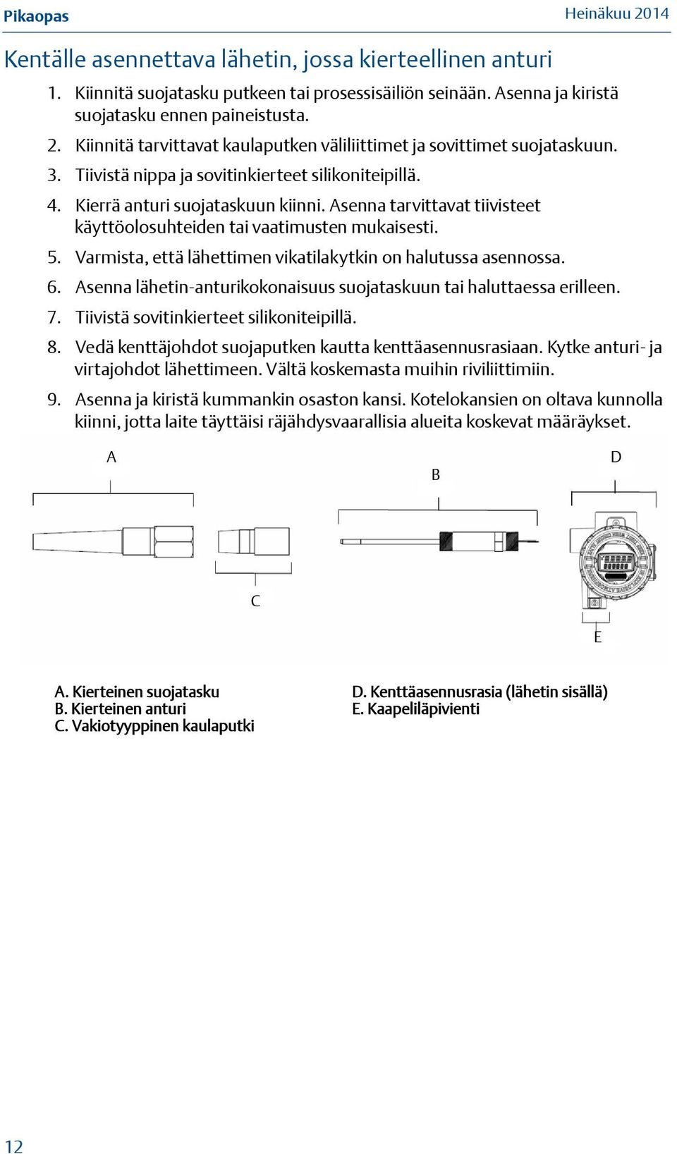 Asenna tarvittavat tiivisteet käyttöolosuhteiden tai vaatimusten mukaisesti. 5. Varmista, että lähettimen vikatilakytkin on halutussa asennossa. 6.