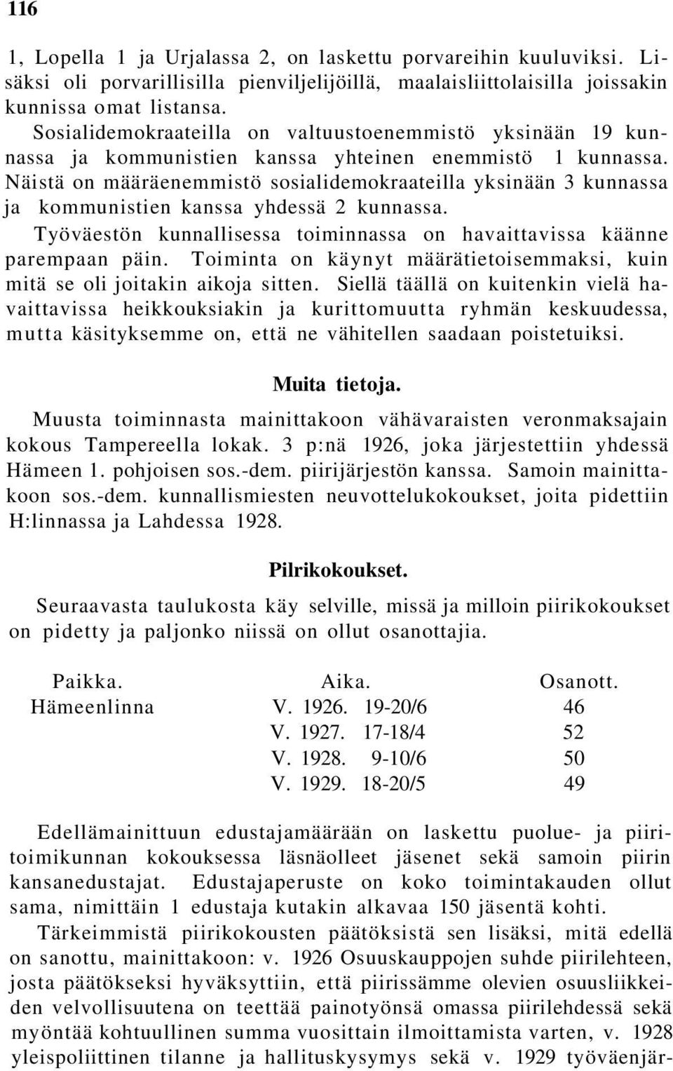 Näistä on määräenemmistö sosialidemokraateilla yksinään 3 kunnassa ja kommunistien kanssa yhdessä 2 kunnassa. Työväestön kunnallisessa toiminnassa on havaittavissa käänne parempaan päin.