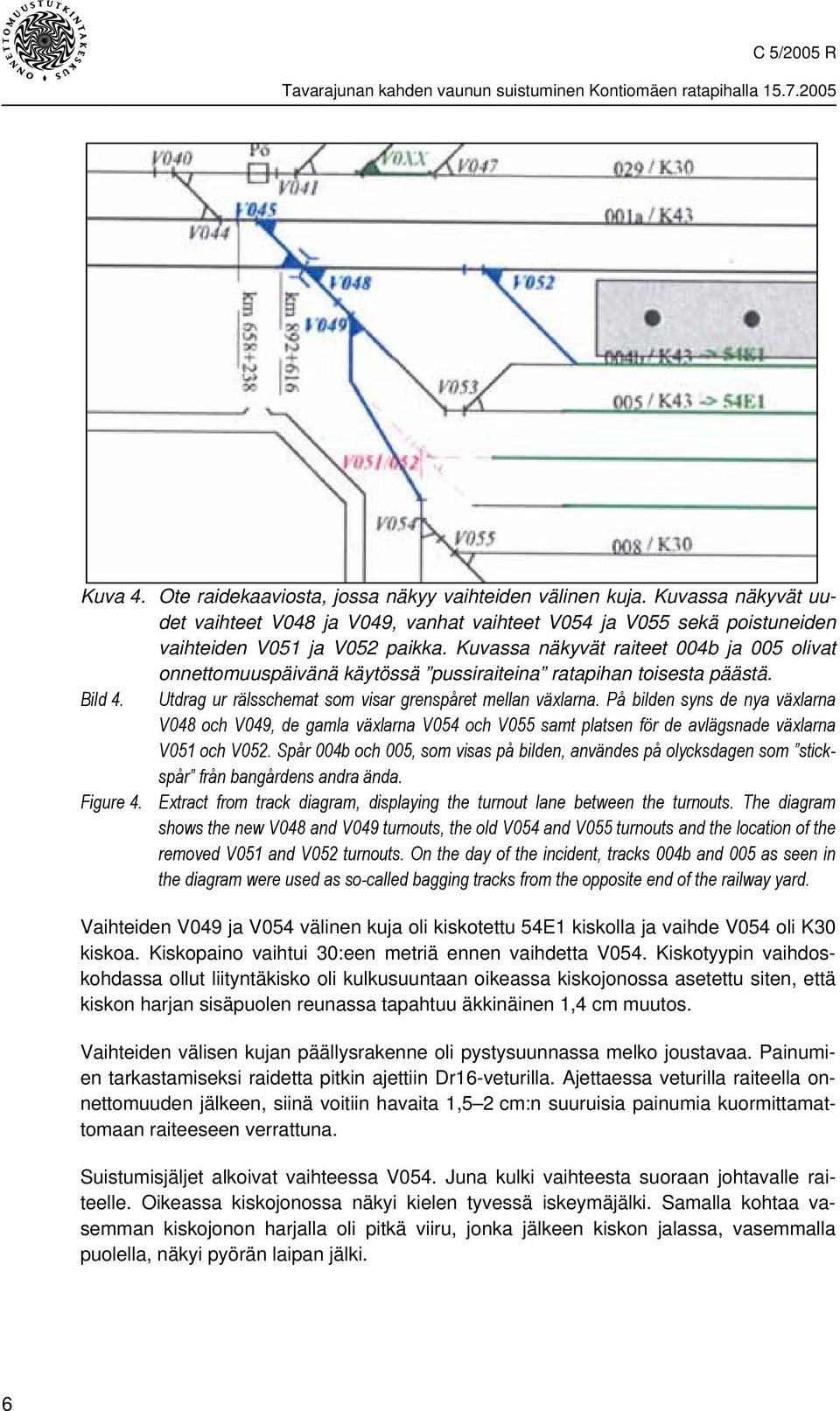 På bilden syns de nya växlarna V048 och V049, de gamla växlarna V054 och V055 samt platsen för de avlägsnade växlarna V051 och V052.