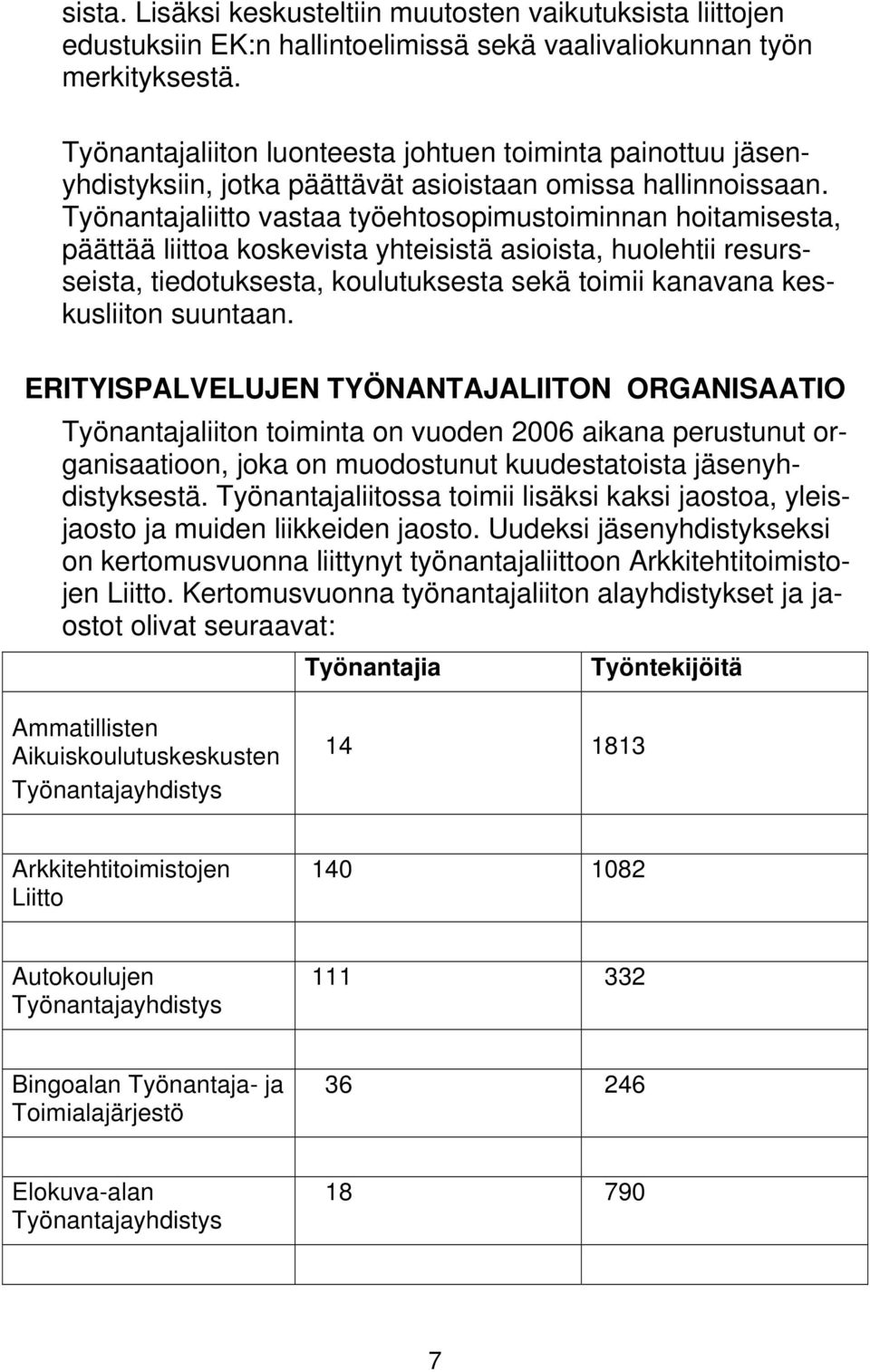 Työnantajaliitto vastaa työehtosopimustoiminnan hoitamisesta, päättää liittoa koskevista yhteisistä asioista, huolehtii resursseista, tiedotuksesta, koulutuksesta sekä toimii kanavana keskusliiton