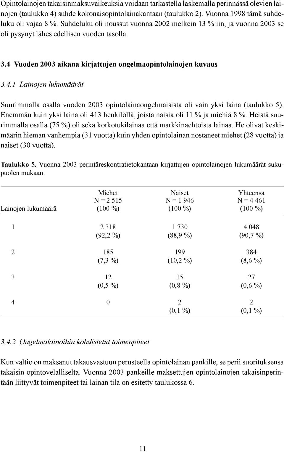 Vuoden 2003 aikana kirjattujen ongelmaopintolainojen kuvaus 3.4.1 Lainojen lukumäärät Suurimmalla osalla vuoden 2003 opintolainaongelmaisista oli vain yksi laina (taulukko 5).