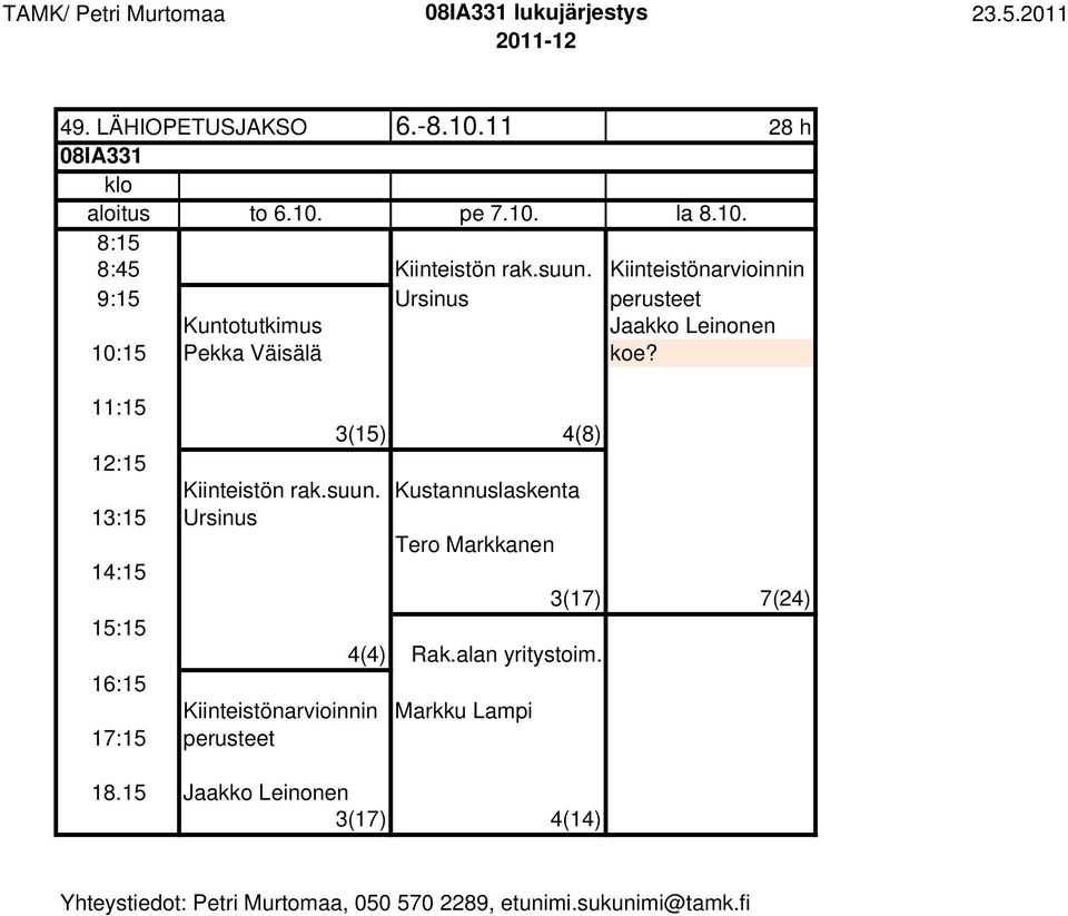 11:15 3(15) 4(8) 12:15 Kiinteistön rak.suun.