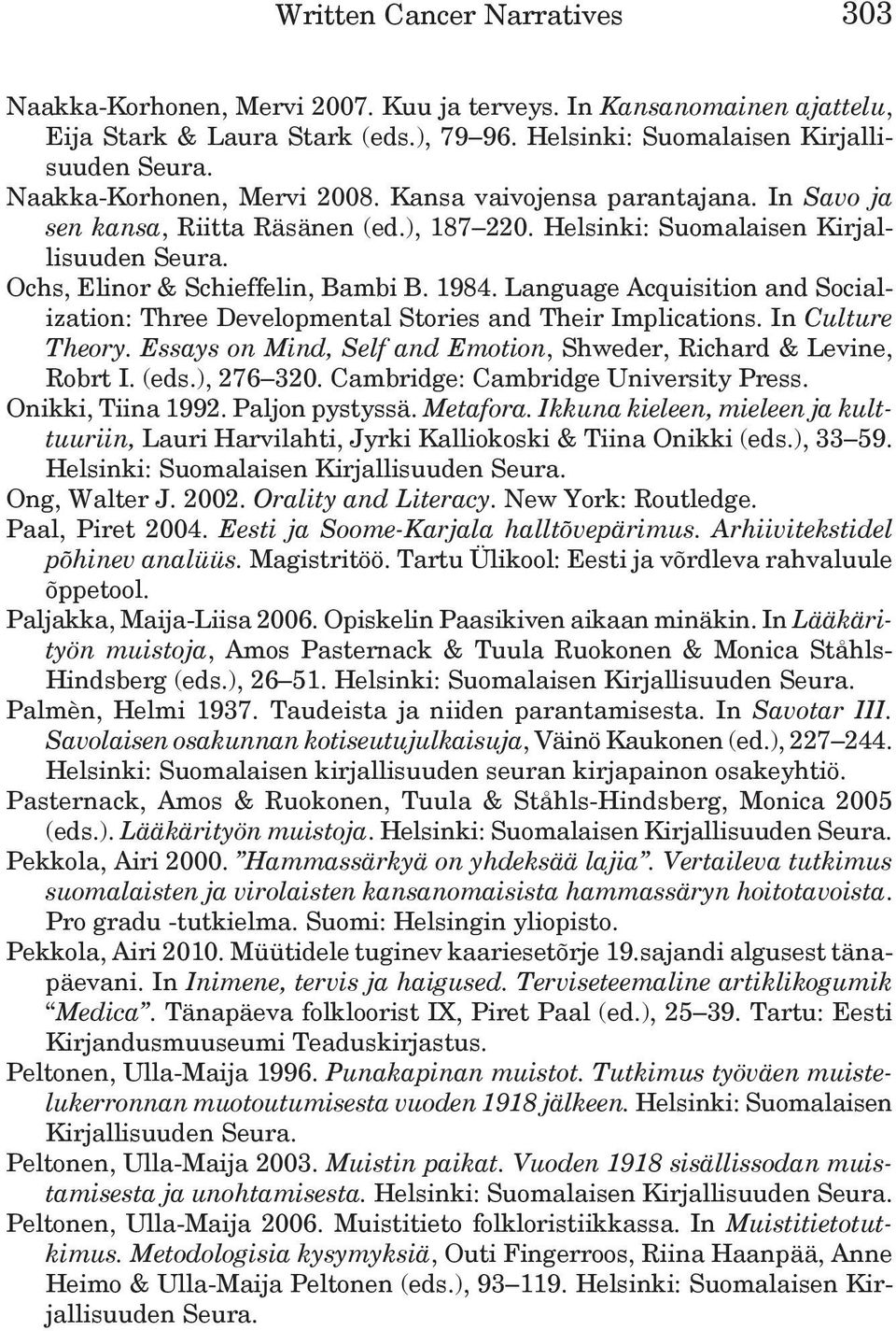 Language Acquisition and Socialization: Three Developmental Stories and Their Implications. In Culture Theory. Essays on Mind, Self and Emotion, Shweder, Richard & Levine, Robrt I. (eds.), 276 320.