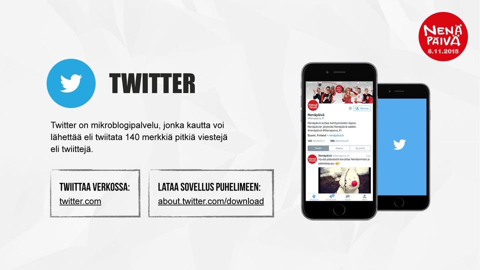 viestejä eli twiittejä. Twiittaa verkossa: twitter.