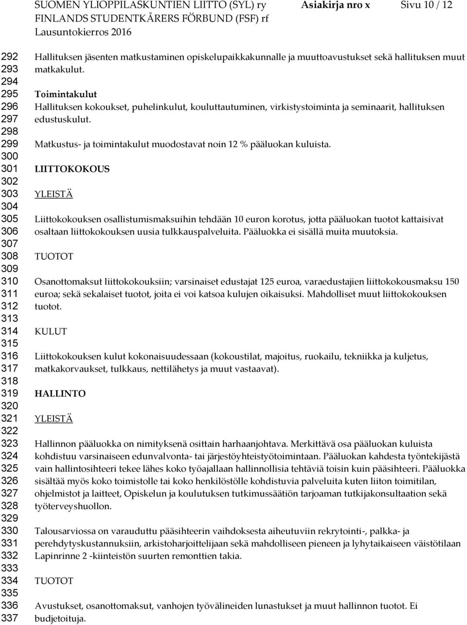 Toimintakulut Hallituksen kokoukset, puhelinkulut, kouluttautuminen, virkistystoiminta ja seminaarit, hallituksen edustuskulut. Matkustus- ja toimintakulut muodostavat noin 12 % pääluokan kuluista.