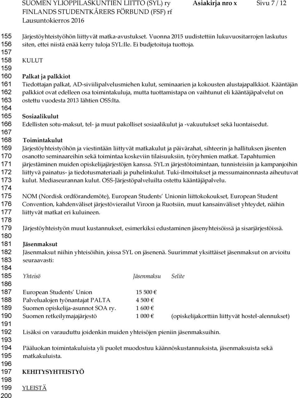 Vuonna 2015 uudistettiin lukuvuositarrojen laskutus siten, ettei niistä enää kerry tuloja SYL:lle. Ei budjetoituja tuottoja.
