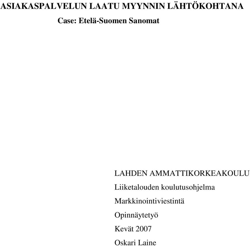 AMMATTIKORKEAKOULU Liiketalouden