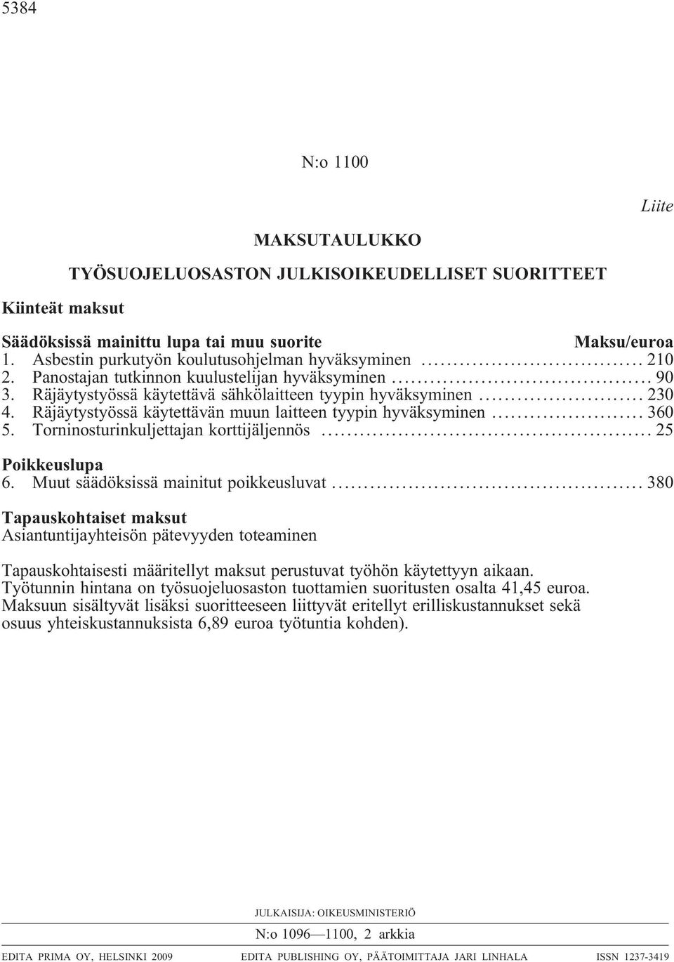 Räjäytystyössä käytettävän muun laitteen tyypin hyväksyminen... 360 5. Torninosturinkuljettajan korttijäljennös... 25 Poikkeuslupa 6. Muut säädöksissä mainitut poikkeusluvat.