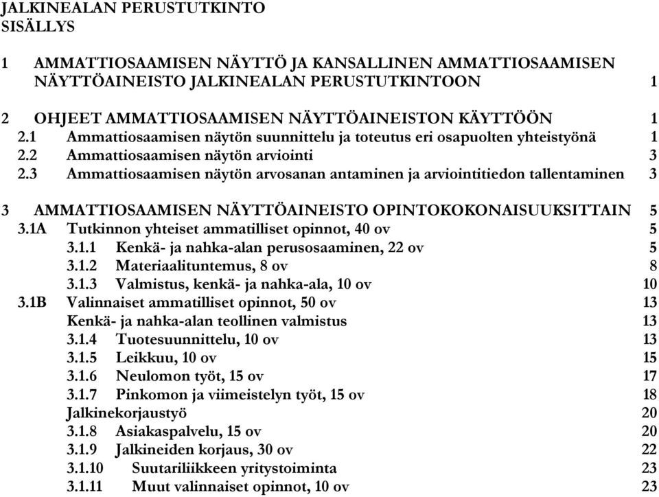 3 Ammattiosaamisen näytön arvosanan antaminen ja arviointitiedon tallentaminen 3 3 AMMATTIOSAAMISEN NÄYTTÖAINEISTO OPINTOKOKONAISUUKSITTAIN 5 3.1A Tutkinnon yhteiset ammatilliset opinnot, 40 ov 5 3.1.1 Kenkä- ja nahka-alan perusosaaminen, 22 ov 5 3.