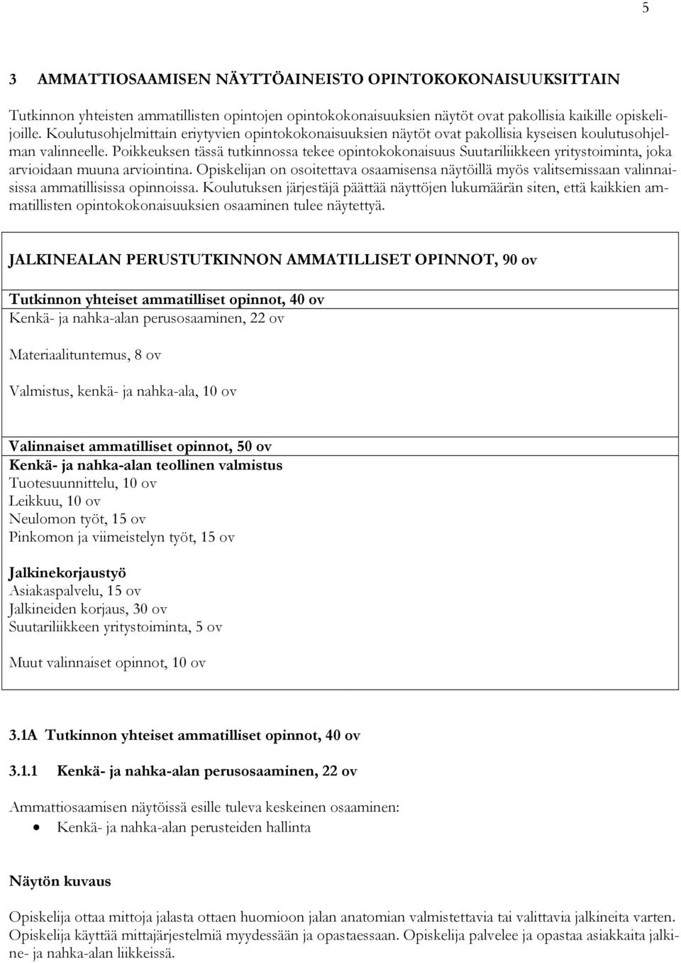 Poikkeuksen tässä tutkinnossa tekee opintokokonaisuus Suutariliikkeen yritystoiminta, joka arvioidaan muuna arviointina.