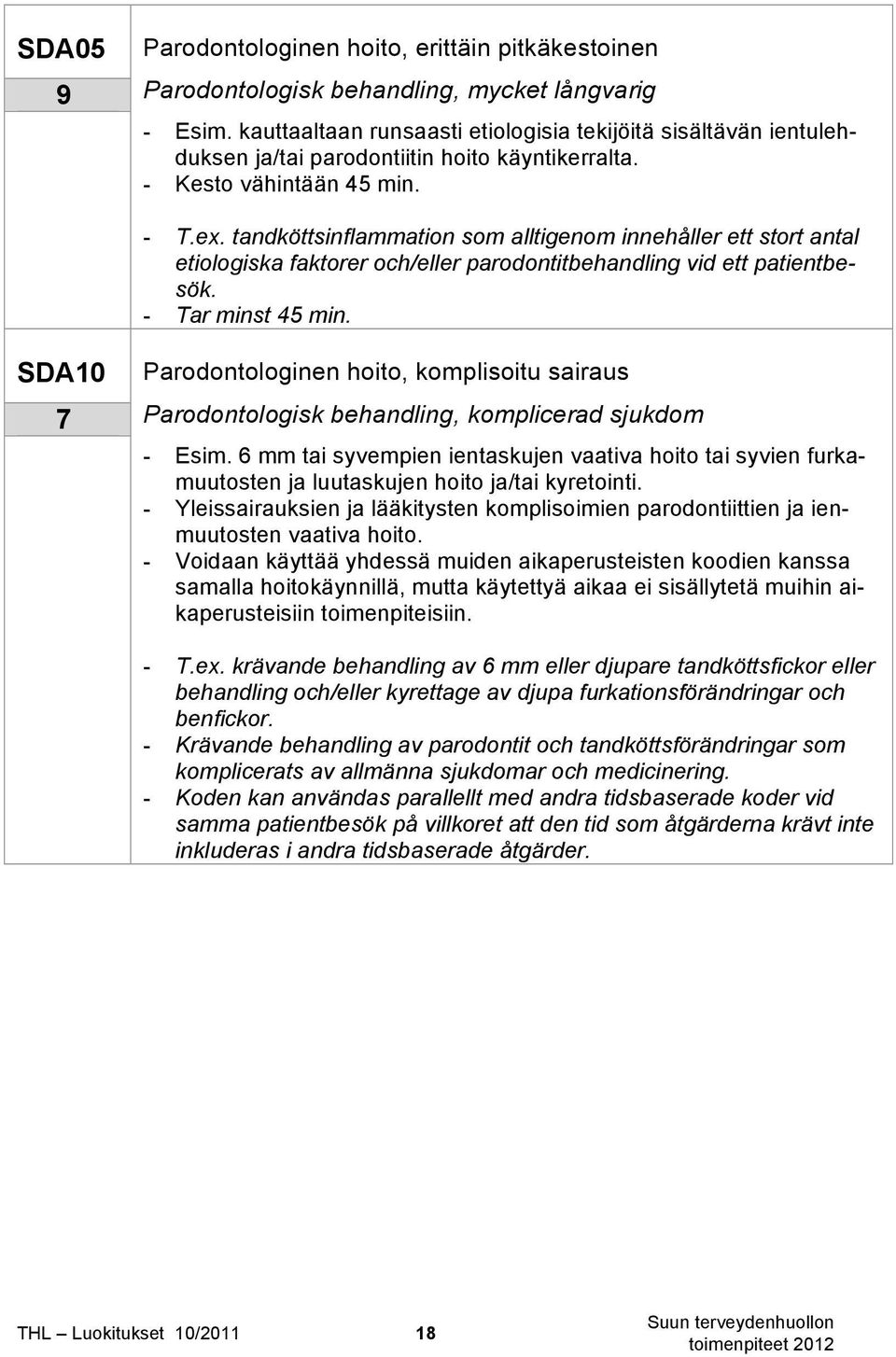 tandköttsinflammation som alltigenom innehåller ett stort antal etiologiska faktorer och/eller parodontitbehandling vid ett patientbesök. - Tar minst 45 min.