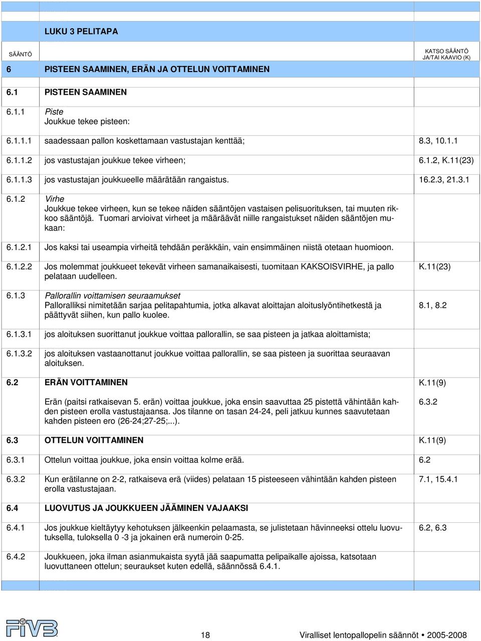 Tuomari arvioivat virheet ja määräävät niille rangaistukset näiden sääntöjen mukaan: 6.1.2.