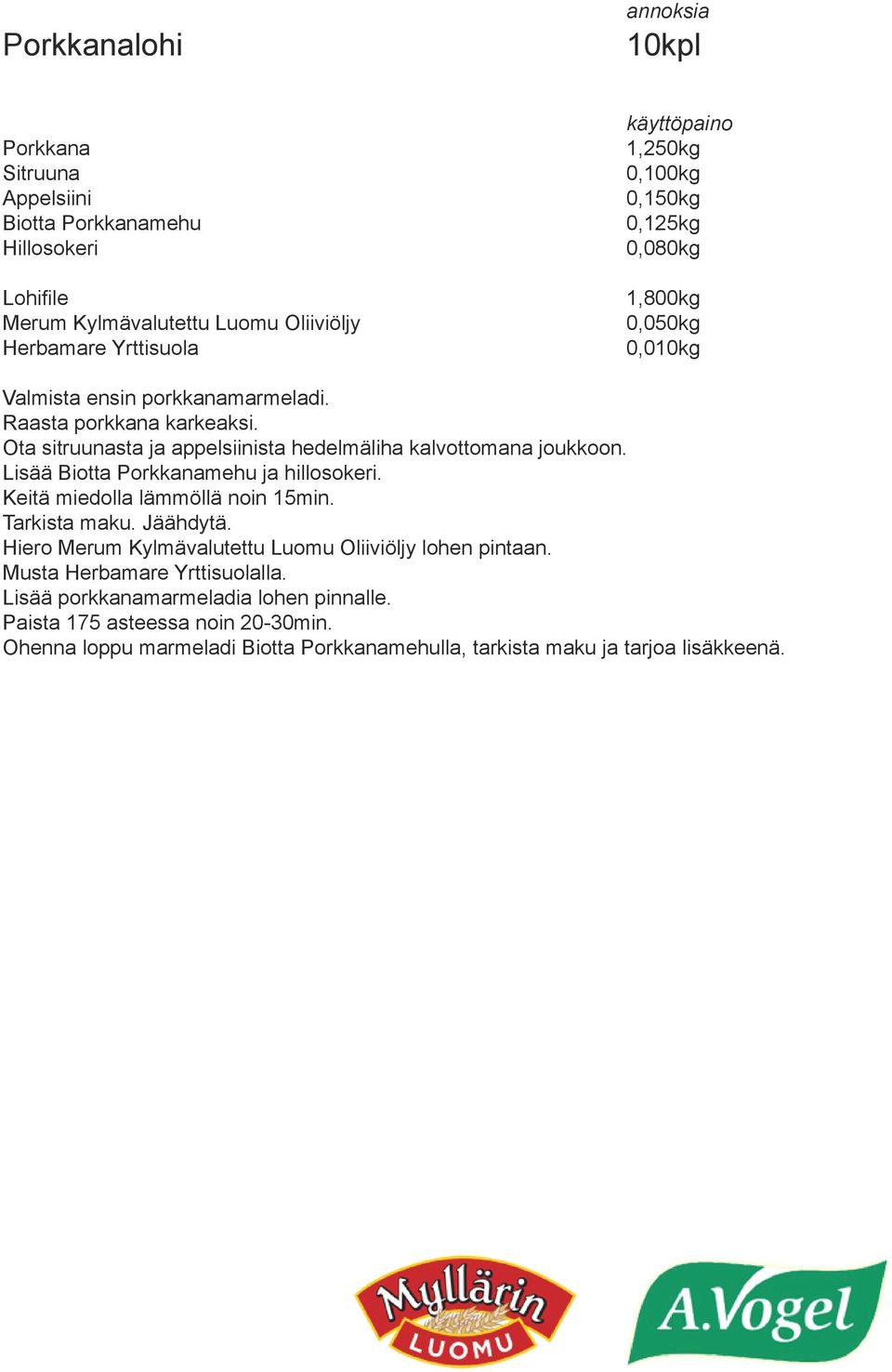 Lisää Biotta Porkkanamehu ja hillosokeri. Keitä miedolla lämmöllä noin 15min. Jäähdytä. Hiero lohen pintaan. Musta lla.