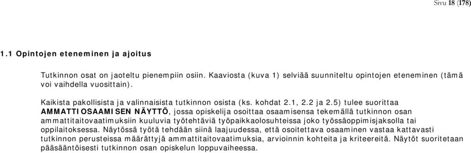 5) tulee suorittaa AMMATTIOSAAMISEN NÄYTTÖ, jossa opiskelija osoittaa osaamisensa tekemällä tutkinnon osan ammattitaitovaatimuksiin kuuluvia työtehtäviä työpaikkaolosuhteissa joko