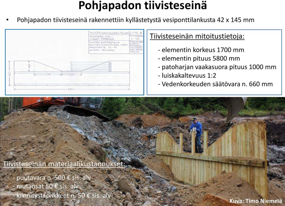 vaakasuora pituus 1000 mm - luiskakaltevuus 1:2 - Vedenkorkeuden säätövara n.