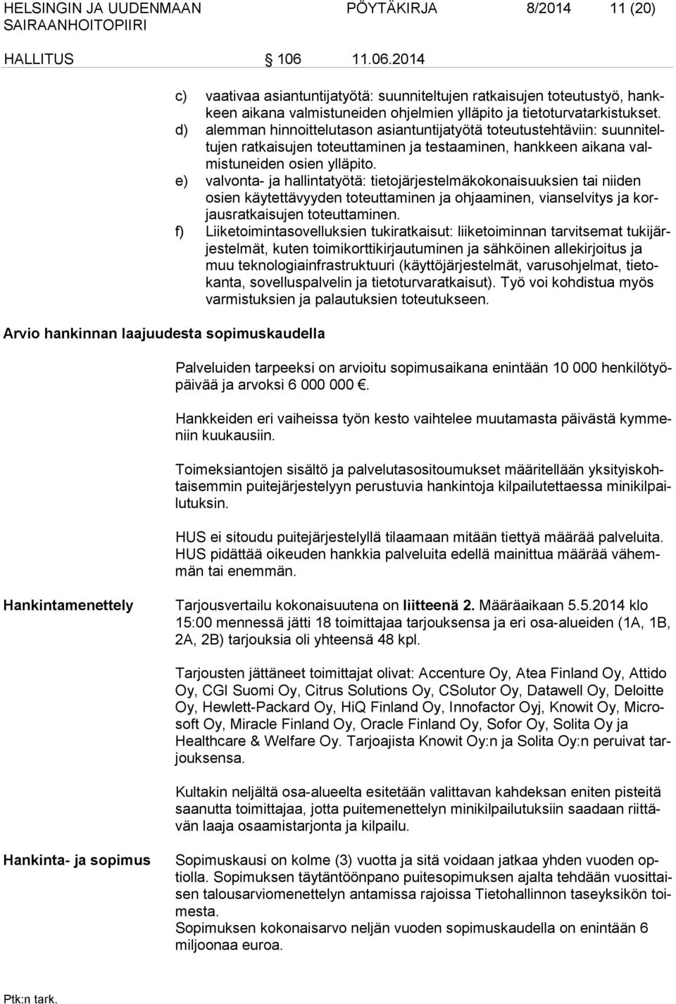 2014 Arvio hankinnan laajuudesta sopimuskaudella c) vaativaa asiantuntijatyötä: suunniteltujen ratkaisujen toteutustyö, hankkeen aikana valmistuneiden ohjelmien ylläpito ja tietoturvatarkistukset.