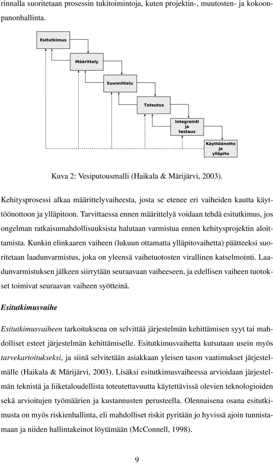 Tarvittaessa ennen määrittelyä voidaan tehdä esitutkimus, jos ongelman ratkaisumahdollisuuksista halutaan varmistua ennen kehitysprojektin aloittamista.