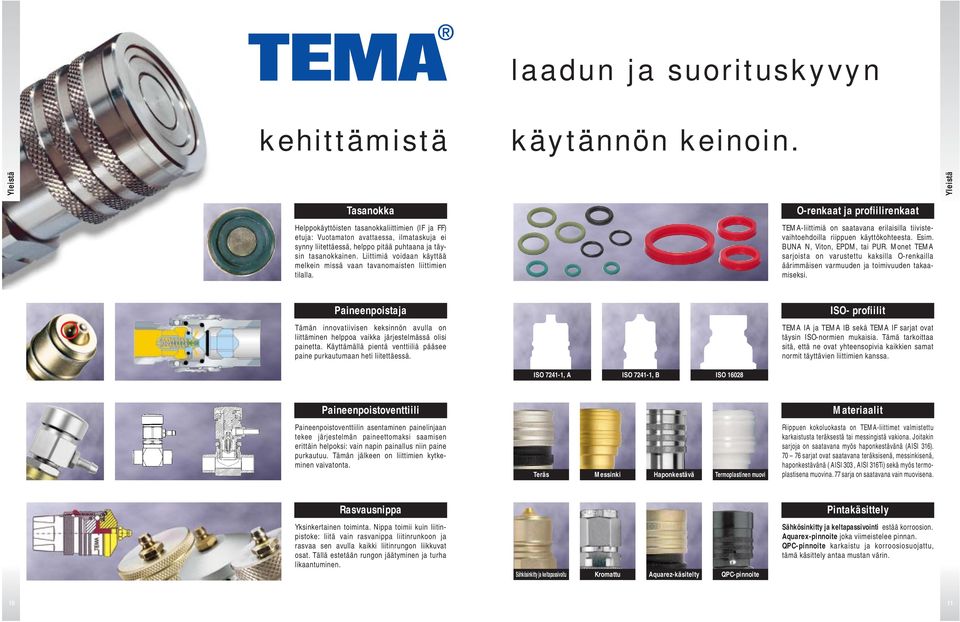 iittimiä voidaan käyttää melkn missä vaan tavanomaisten liittimien tilalla. O-renkaat ja profiilirenkaat TEMA-liittimiä saatavana erilaisilla tiivistevaihtoehdoilla riippuen käyttökohteesta. Esim.