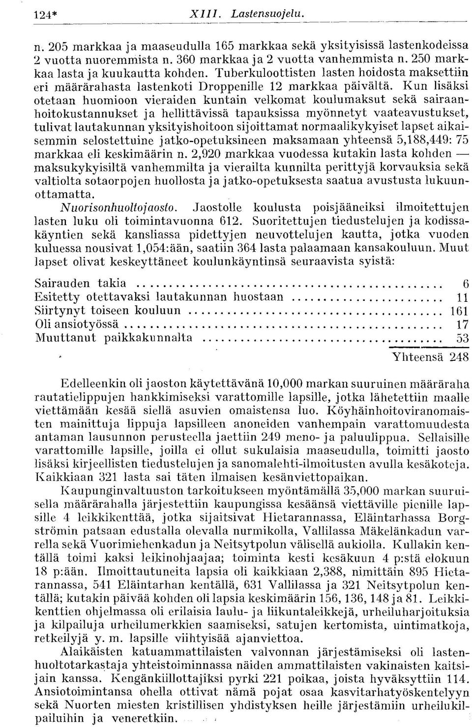 Kun lisäksi otetaan huomioon vieraiden kuntain velkomat koulumaksut sekä sairaanhoitokustannukset ja hellittävissä tapauksissa myönnetyt vaateavustukset, tulivat lautakunnan yksityishoitoon