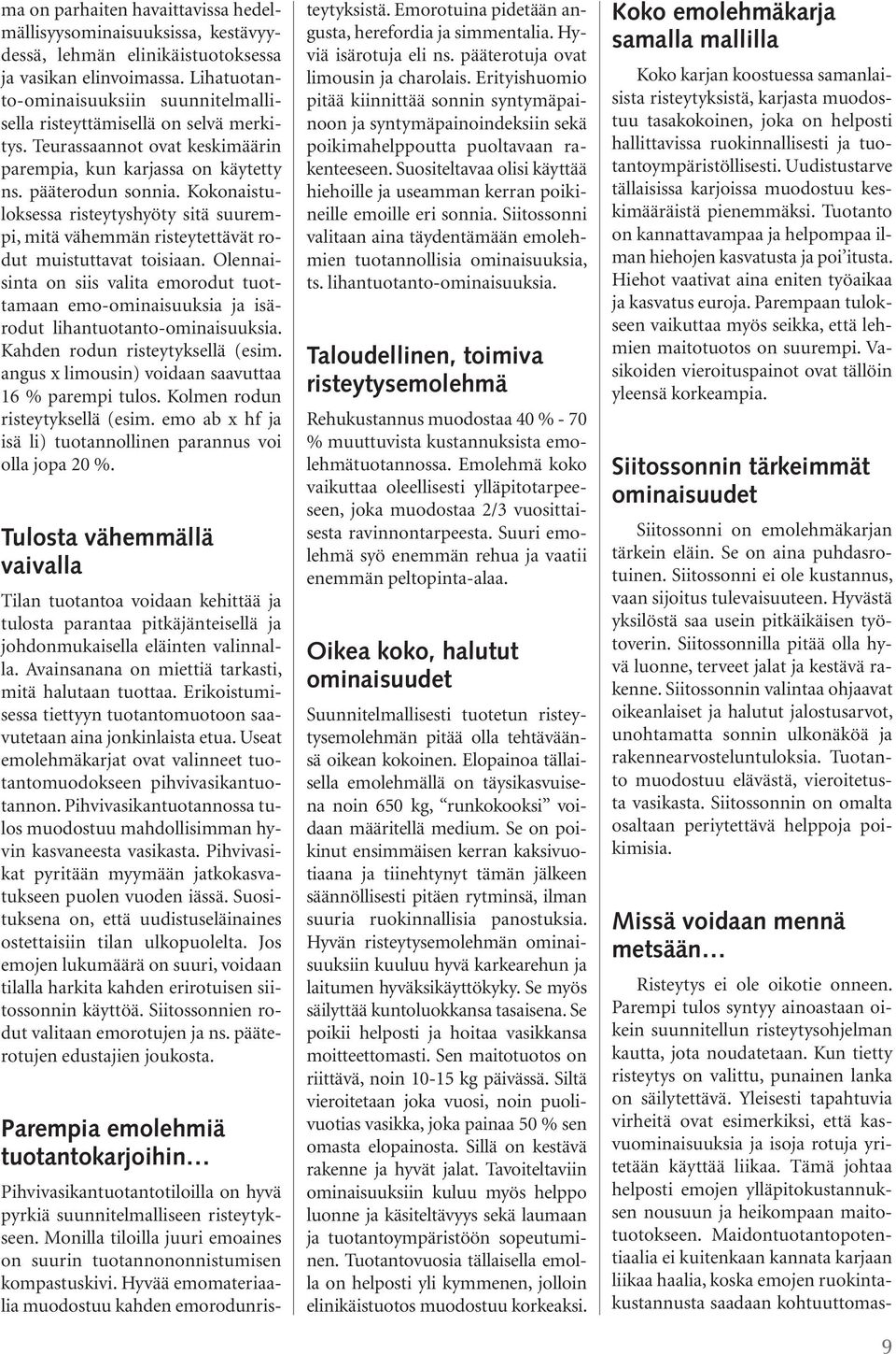 Kokonaistuloksessa risteytyshyöty sitä suurempi, mitä vähemmän risteytettävät rodut muistuttavat toisiaan.