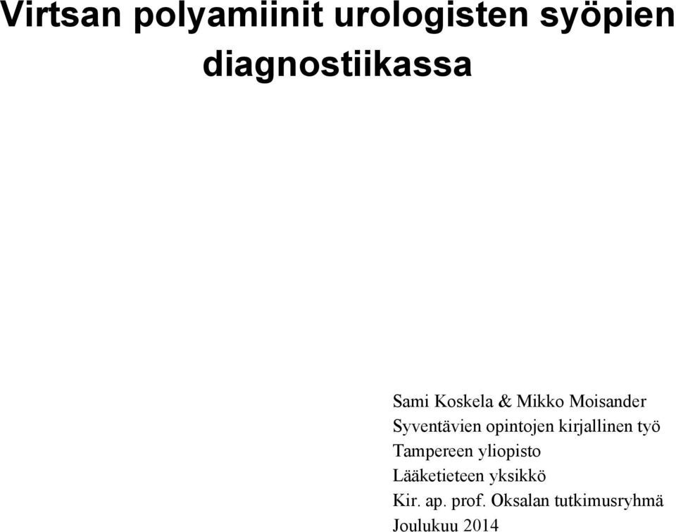 Syventävien opintojen kirjallinen työ Tampereen