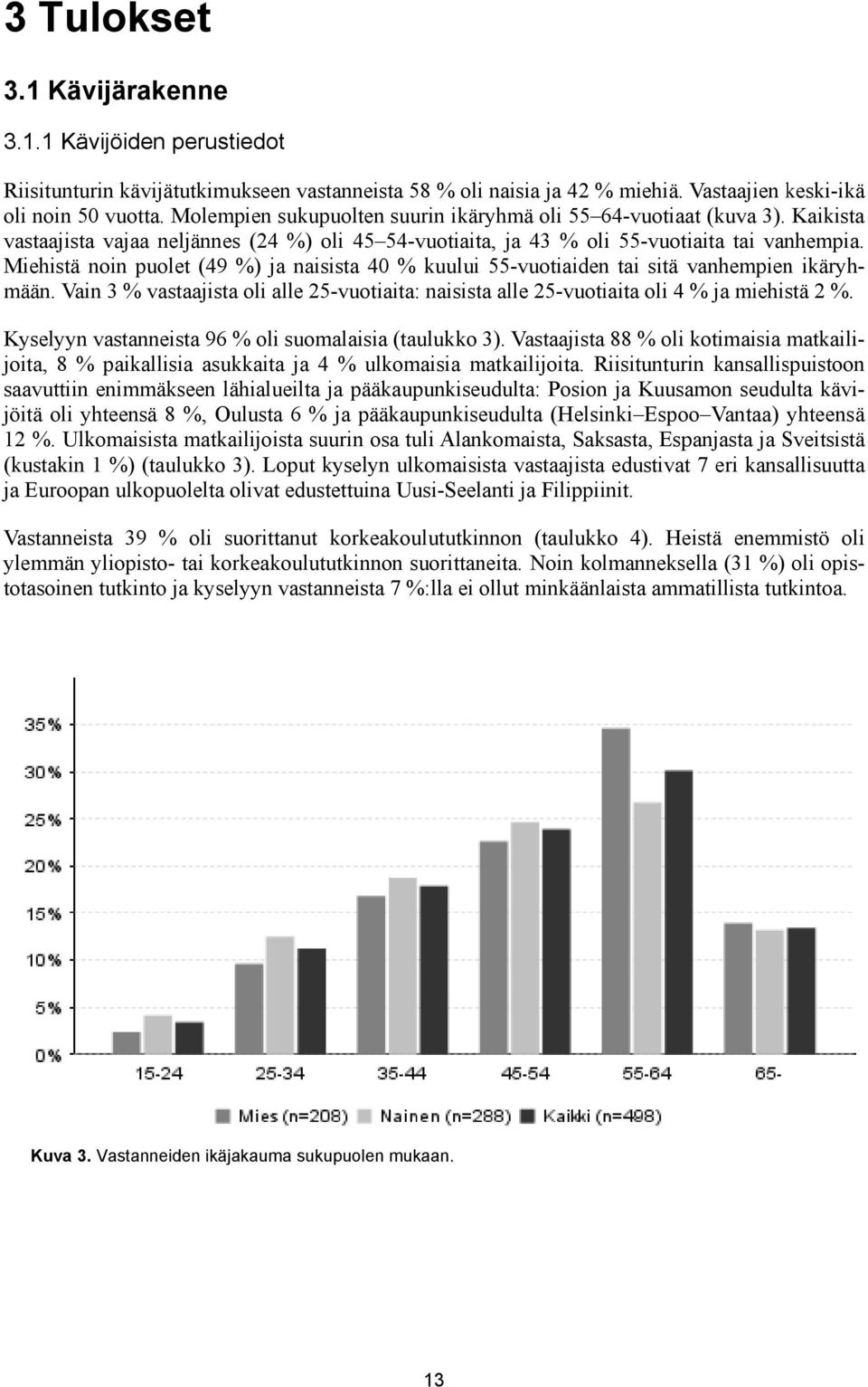 Miehistä noin puolet (49 %) ja naisista 40 % kuului 55-vuotiaiden tai sitä vanhempienn ikäryh- 2 %. mään.