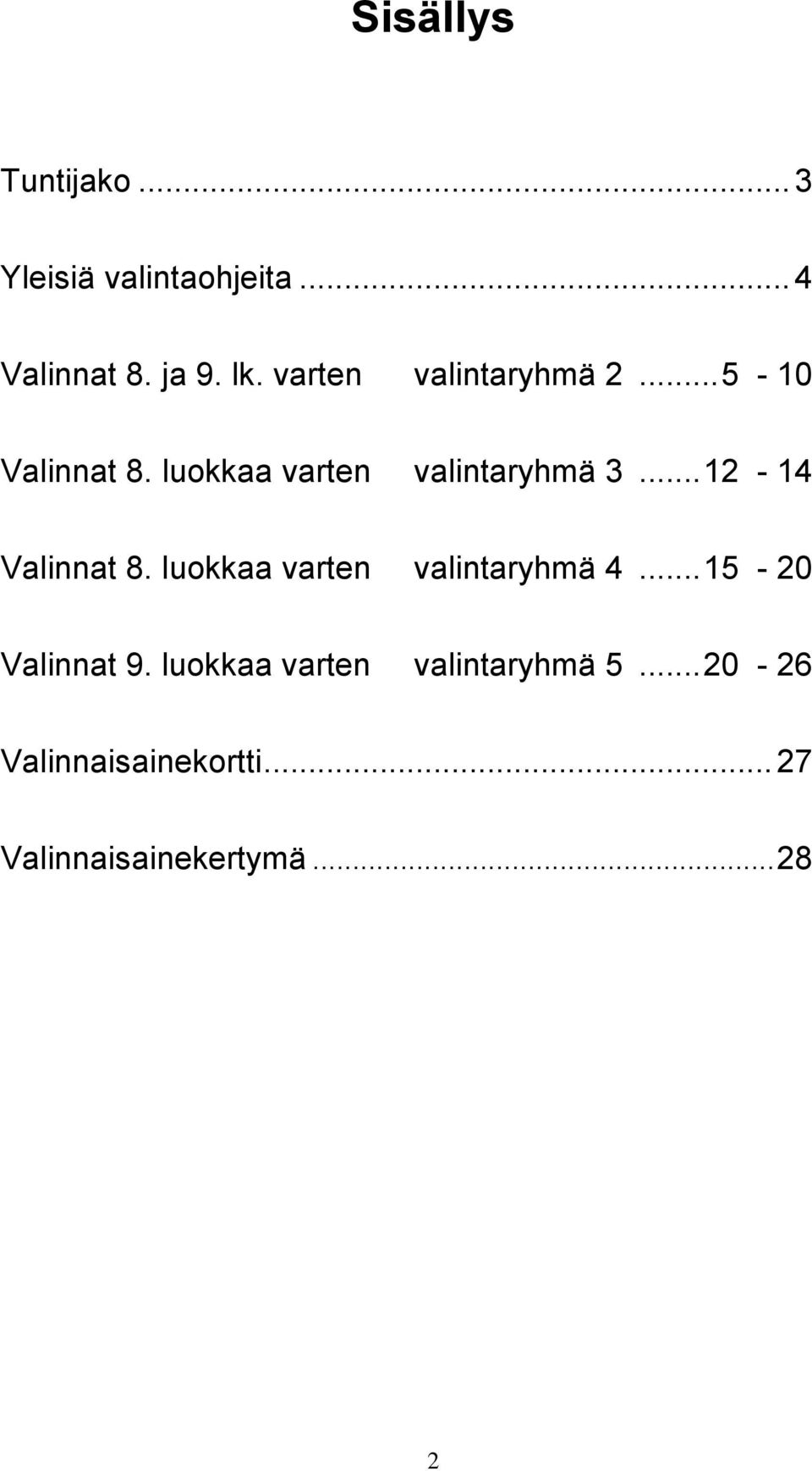 .. 12-14 Valinnat 8. luokkaa varten valintaryhmä 4... 15-20 Valinnat 9.