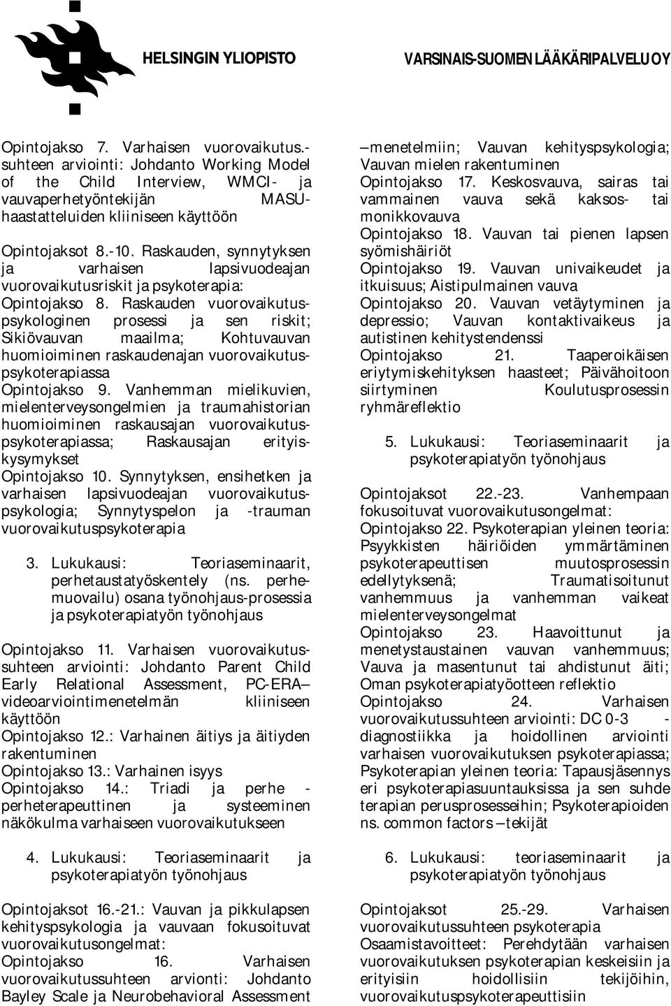 Raskauden vuorovaikutuspsykologinen prosessi ja sen riskit; Sikiövauvan maailma; Kohtuvauvan huomioiminen raskaudenajan vuorovaikutuspsykoterapiassa Opintojakso 9.