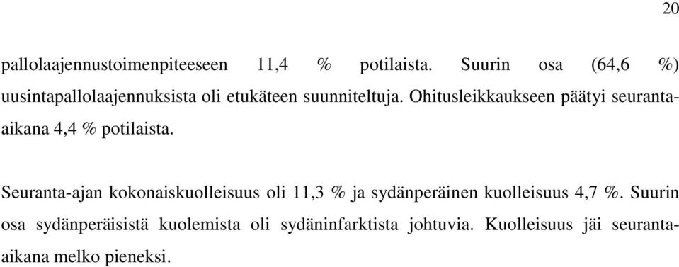 Ohitusleikkaukseen päätyi seurantaaikana 4,4 % potilaista.