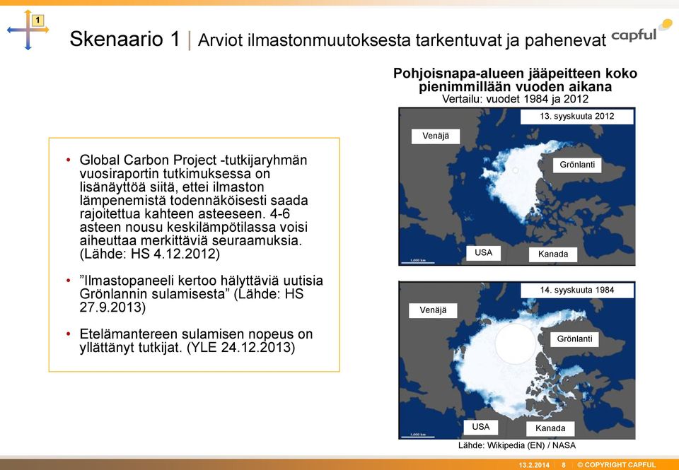 asteeseen. 4-6 asteen nousu keskilämpötilassa voisi aiheuttaa merkittäviä seuraamuksia. (Lähde: HS 4.12.