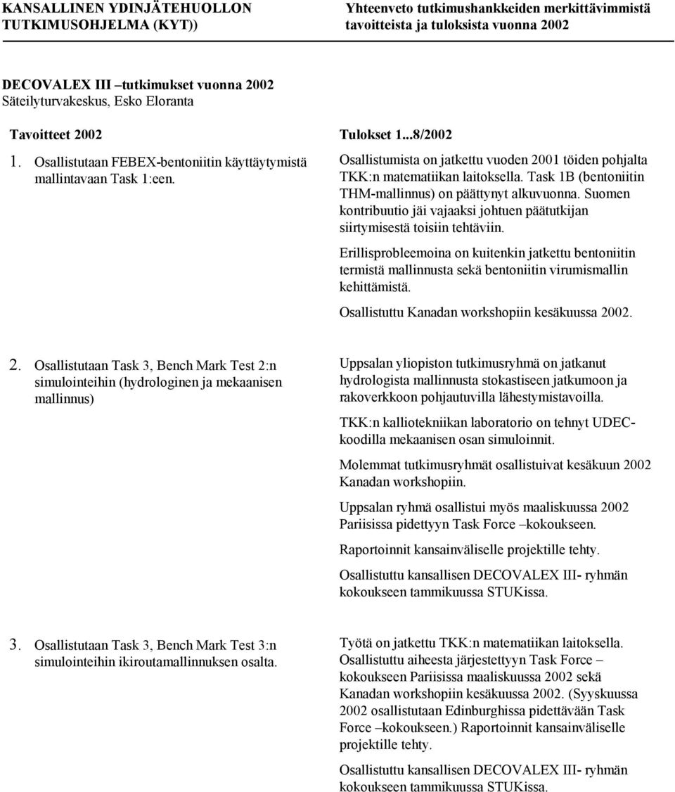 Suomen kontribuutio jäi vajaaksi johtuen päätutkijan siirtymisestä toisiin tehtäviin.