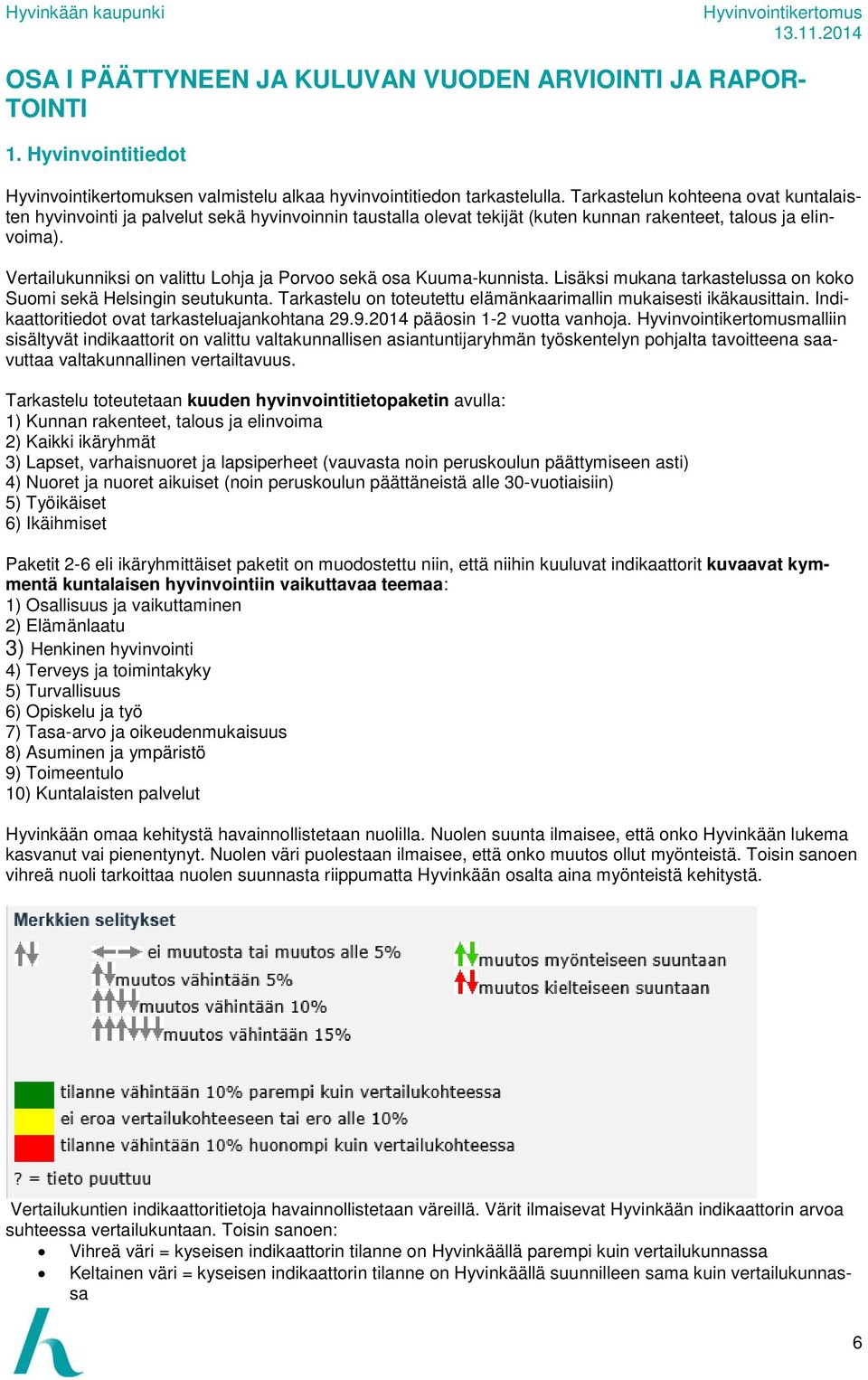 Vertailukunniksi on valittu Lohja ja Porvoo sekä osa Kuuma-kunnista. Lisäksi mukana tarkastelussa on koko Suomi sekä Helsingin seutukunta.