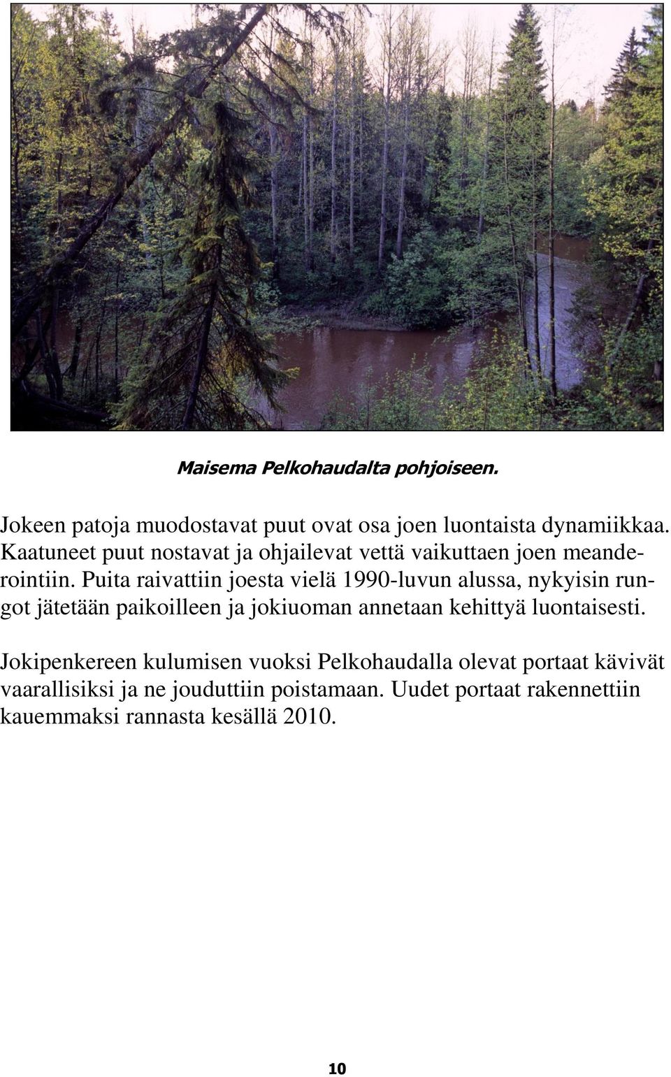 Puita raivattiin joesta vielä 1990-luvun alussa, nykyisin rungot jätetään paikoilleen ja jokiuoman annetaan kehittyä