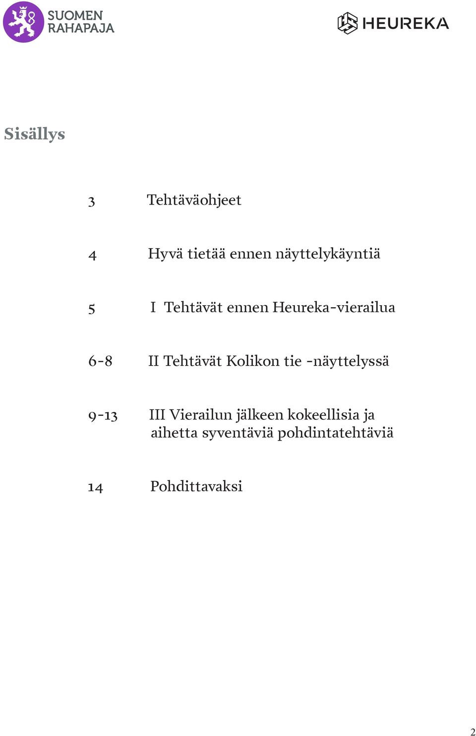 II Tehtävät Kolikon tie -näyttelyssä 9-13 III Vierailun