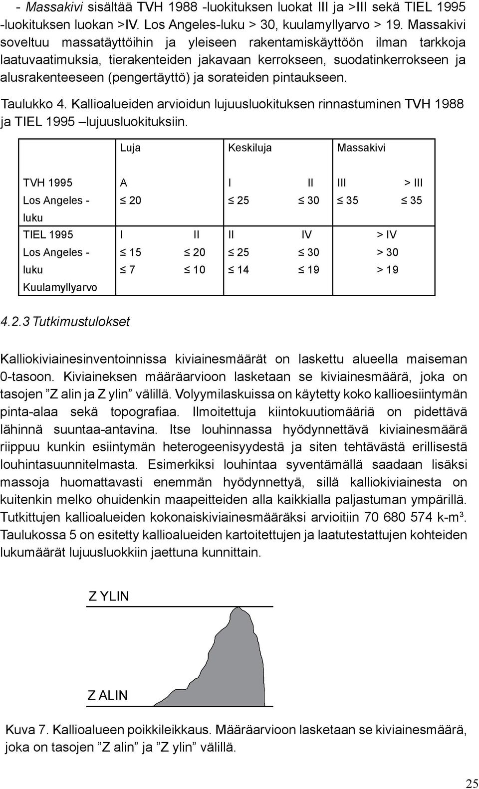 sorateiden pintaukseen. Taulukko 4. Kallioalueiden arvioidun lujuusluokituksen rinnastuminen TVH 1988 ja TIEL 1995 lujuusluokituksiin.