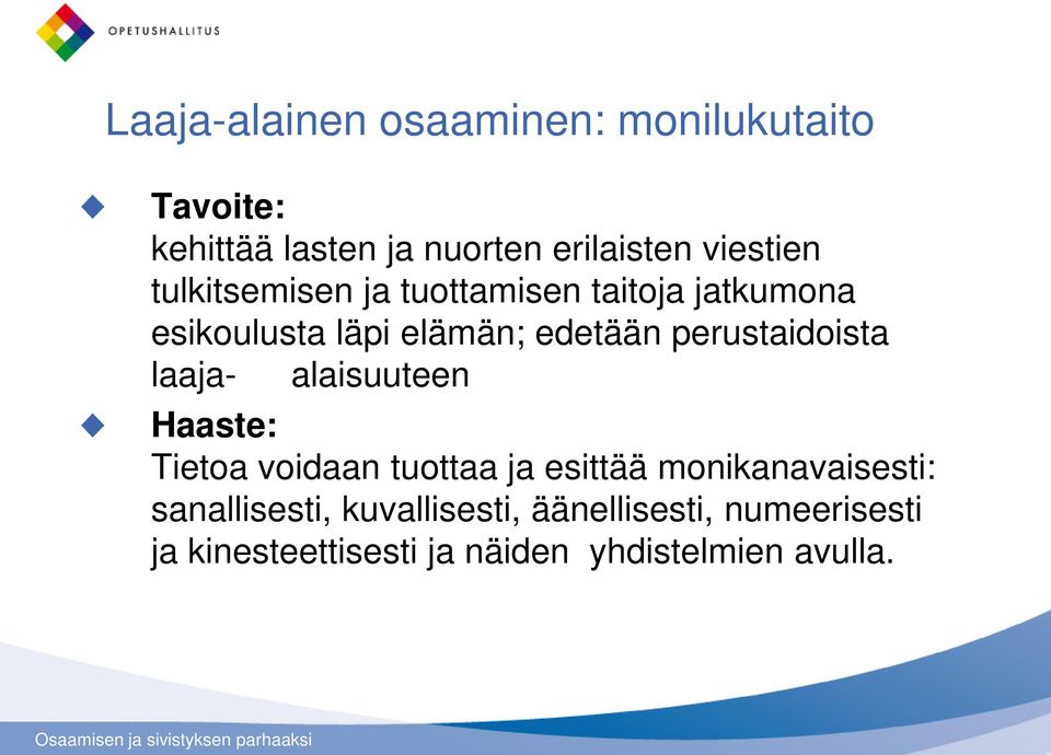 perustaidoista laaja- alaisuuteen Haaste: Tietoa voidaan tuottaa ja esittää monikanavaisesti: