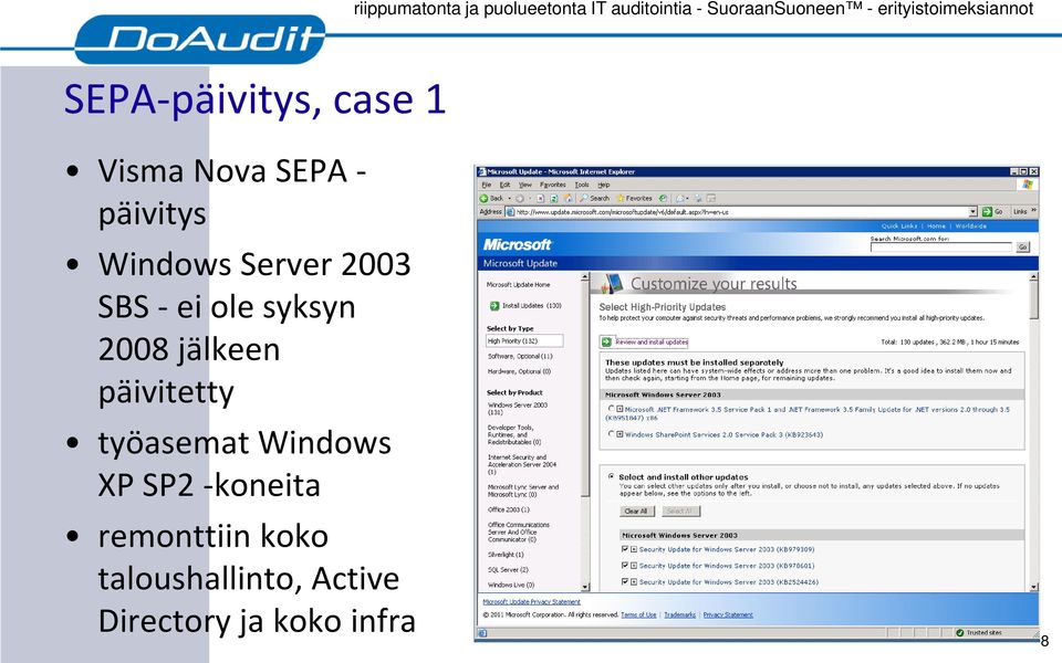 päivitetty työasemat Windows XP SP2 -koneita