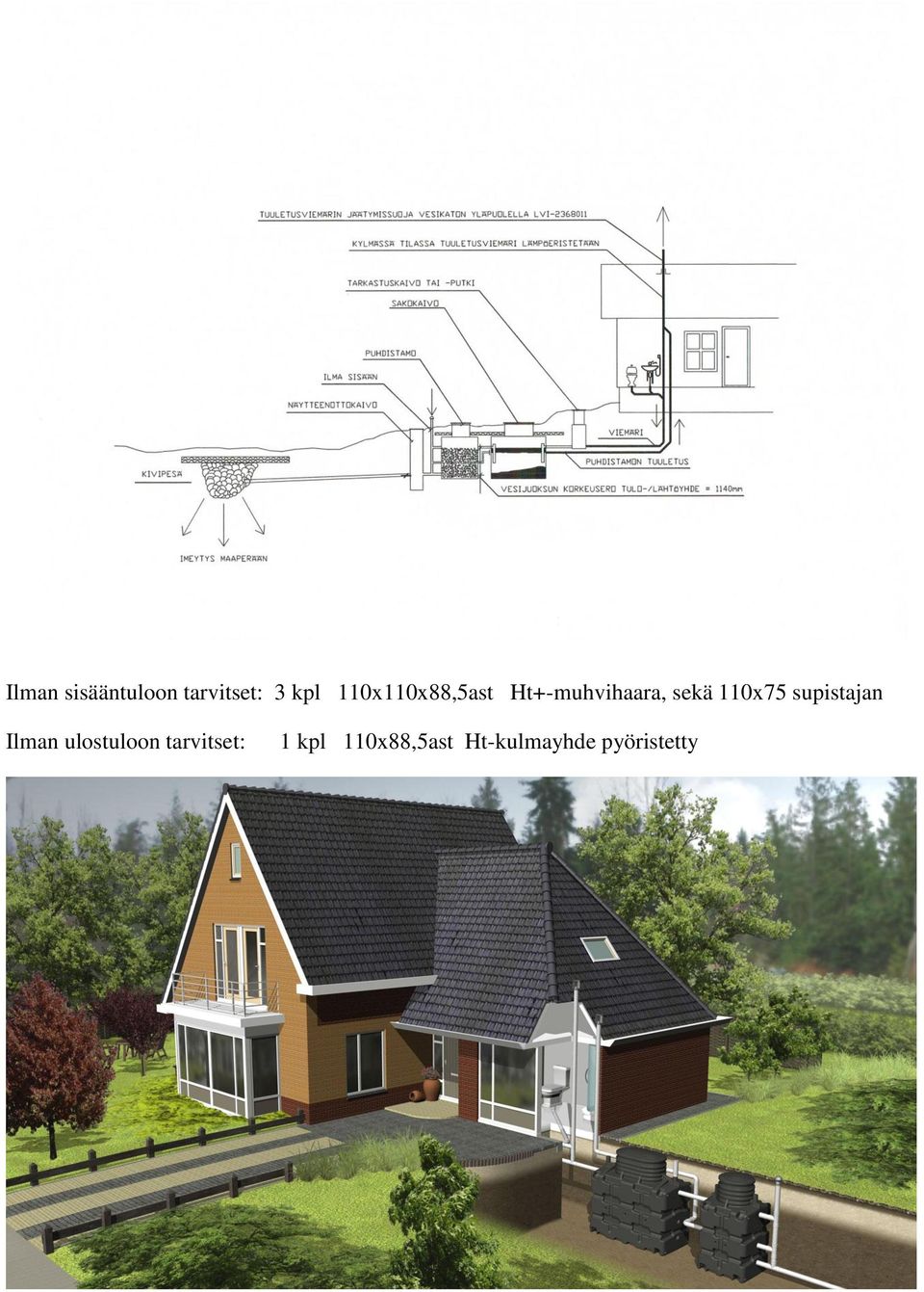 110x75 supistajan Ilman ulostuloon