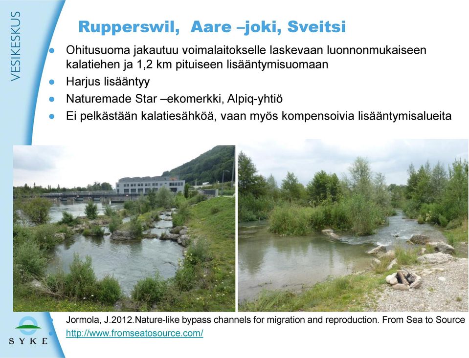 Alpiq-yhtiö Ei pelkästään kalatiesähköä, vaan myös kompensoivia lisääntymisalueita Jormola, J.2012.