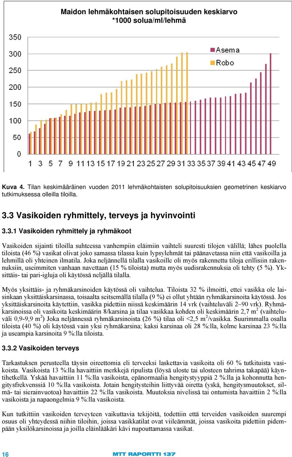 tiloista (46 %) vasikat olivat joko samassa tilassa kuin lypsylehmät tai päänavetassa niin että vasikoilla ja lehmillä oli yhteinen ilmatila.